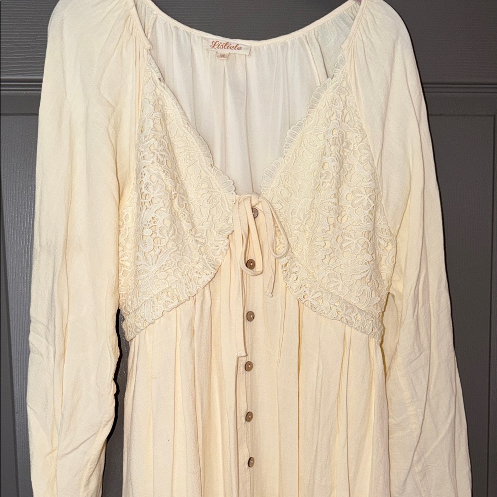 Cream Lace-Front Button Dress - Picture 7 of 7